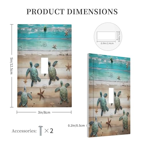 Decorative Light Switch Cover Plate Turtle Starfish Beaches Blue Wood Plank 1 Gang Wall Plate Oversized Single Toggle Wall Cover Plate Jumbo Electrical Switchplate Faceplate