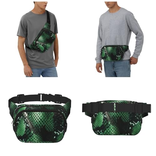 Sac banane avec sangles réglables et texture peau de serpent vert originale - 6