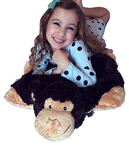 Monkey Zoopurr Pets 19" Large, 2-In-1 Stuffed Animal And Pillow With Embroidered Eyes | Expandable Cushion | Premium Soft Plush Cute Toy Travel Comfort | Great Present For Toddlers & Kids #TOP3