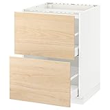  METOD/MAXIMERA Base cab f plaque de cuisson/2 façades/2 tiroirs, 60x60 cm, blanc/effet frêne clair Askersund