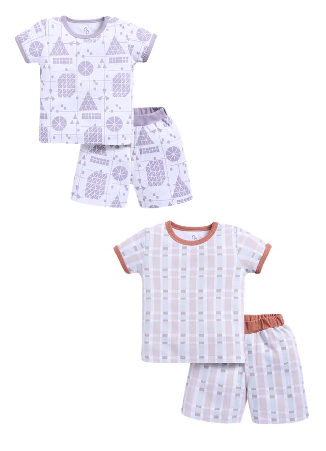 Image of Baby Girls 100% Cotton Printed Half Sleeve T-shirt & Short Summer Clothing Sets (Pack Of 2)