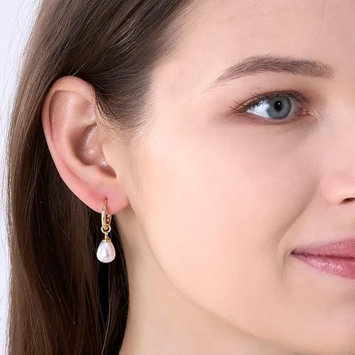 BELVOIR 14K Gold Pearl Earrings for Women Elegant Pearl Drop Earrings, Lightweight Pearl Hoop Earrings for Women, Leverback Wedding Bridal Jewelry Gift2