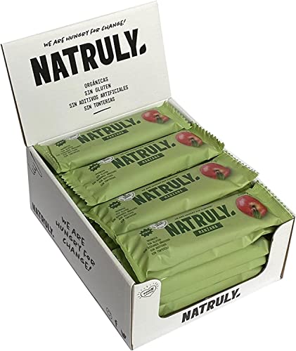 NATRULY Barritas Energéticas BIO Manzana Sin Azúcar Añadido, 100% Natural y Orgánicas, Sin Gluten, Vegana -Pack 12x40g