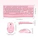 MEETION Wireless Keyboard and Mouse, Full-Sized Cordless Keyboard with Wrist Rest, 3 DPI Adjustable Mouse, Keyboard and Mouse Set with 2.4GHz USB Receiver, for PC/Computer/Laptop/Windows/Mac, Pink