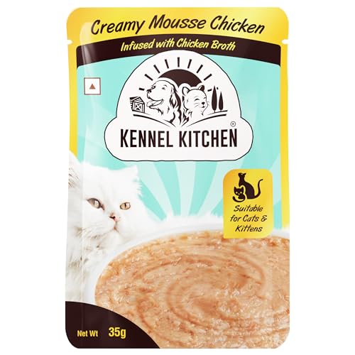 Image of Kennel Kitchen Creamy Mousse Chicken 35g Pouch (Pack of 12), Wet Cat Food for Adult & Kittens, Infused with Chicken Broth, High Protein, Easy to Digest, High-Moisture Wet Food for Healthy Hydration