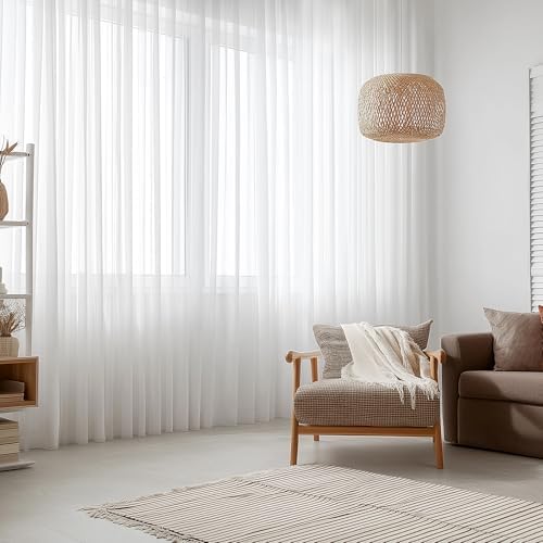 PONY DANCE Extra breite Gardinen mit Kräuselband Raumteiler Vorhang Weiß | 1er Set,H245 x B600 cm,Wohnzimmer Vorhang Transparent,Voile Gardinen für Schienensystem,Sanfte Lichtfilte