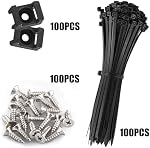 100 Pcs Cable Tie Mount Base Saddle Type Mount Wire Holder,100 Pcs Cable Zip Ties with Self-Locking (150 x 3.5mm) and Deep Thread Pan Head Screws