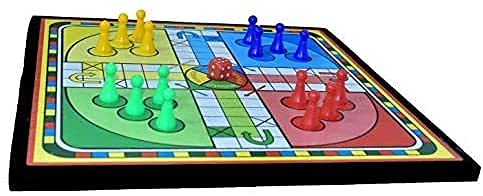 Image of PMG Wooden Ludo Game Snakes Ladders & Chess Board Combo with 2 Set of Ludo with dice Coins 1 Chessmen Coins Set (16x16 Inch Combo Ludo, Snakes-Ladders & Chess)