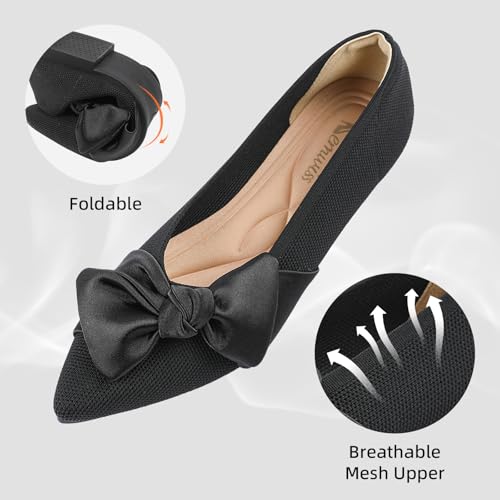 Semwiss Pointed Toe Ballet Flats for Women Slip On Comfortable Flats with Bow Dressy Casual Work Shoes3