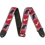 Fender Monogram Correa Guitarra Tejida, Extremos Cuero, Rojo/Blanco/Azul 2" | Correa para guitarra eléctrica y acústica, logotipo Fender tejido, colores patrióticos rojo, blanco y azul
