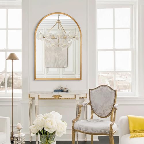 Image of Arched Wall Mirror, Arch Bathroom Mirror, for Vanity Living Room Bedroom Mantel Entryway Hallways Home Decor Aluminum Alloy Frame Large 28 inchx20 inch