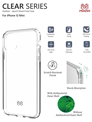 Image of MOOSH Commuter Series for iPhone 12 Mini Case Clear Back 10FT Drop Tested Scratch-Resistant Raised Edges Replaceable Colour Blocks Shock Absorption Apple iPhone 12 Mini Case 5.4 inch (Clear)