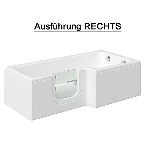 Badewanne mit Tür, Seniorenbadewanne 170x85/70x53cm mit Duschkabine,Wannenschürze und Ablauf/Sifon, Ausführung RECHTS – Bild 3