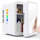 Mini refrigerador de 4 litros,mini refrigerador skincare con espejo LED regulable, refrigerador pequeño portátil para cosméticos refrigerados...