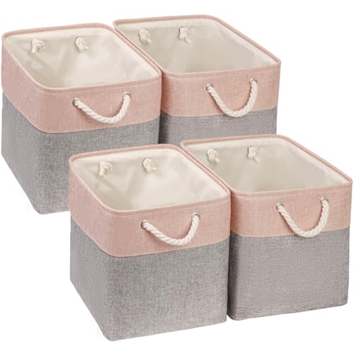 Mangata Aufbewahrungsbox,33x33x33cm Aufbewahrungskorb Stoff, Box in Würfel für Schrank, Regal, und Kleidung(Pink/White, 4er Pack)