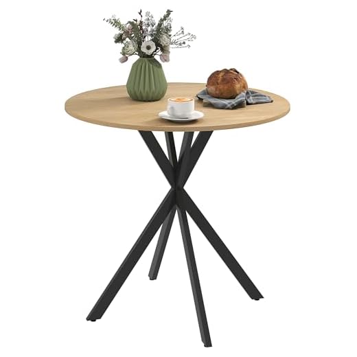 HOMCOM Table à Manger Ronde pour 2 Personnes Table de Cuisine 80 cm Style Industriel avec Plateau Aspect Bois et piètement croisé en Acier, chêne