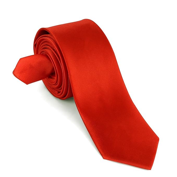 Austora Men's/Boy's Thin Red Silk Satin Necktie – Formal Solid Color Tie (Red)-picture-27