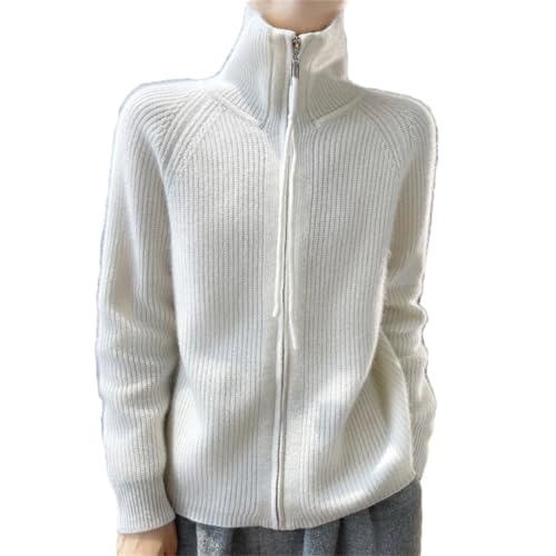 Womens Merino Wool Knit Cardigan Lapel Long Sleeve Zip Sweater Casual Warm Lightweight Top