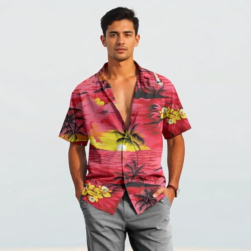 Image of Men's Hawaiian Wrinkle Free Short Sleeve Button Down Funny Tropical Floral Beach Vacation Shirt