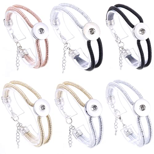H&Py 6Pcs/Lot Leather Snap Button Bracelet Handmade Brown Black Pu Leather Snap Jewelry Bracelet For Women Men Fit Diy 18Mm Snap Buttons Jewelry (7, Zinc Alloy) #TOP6