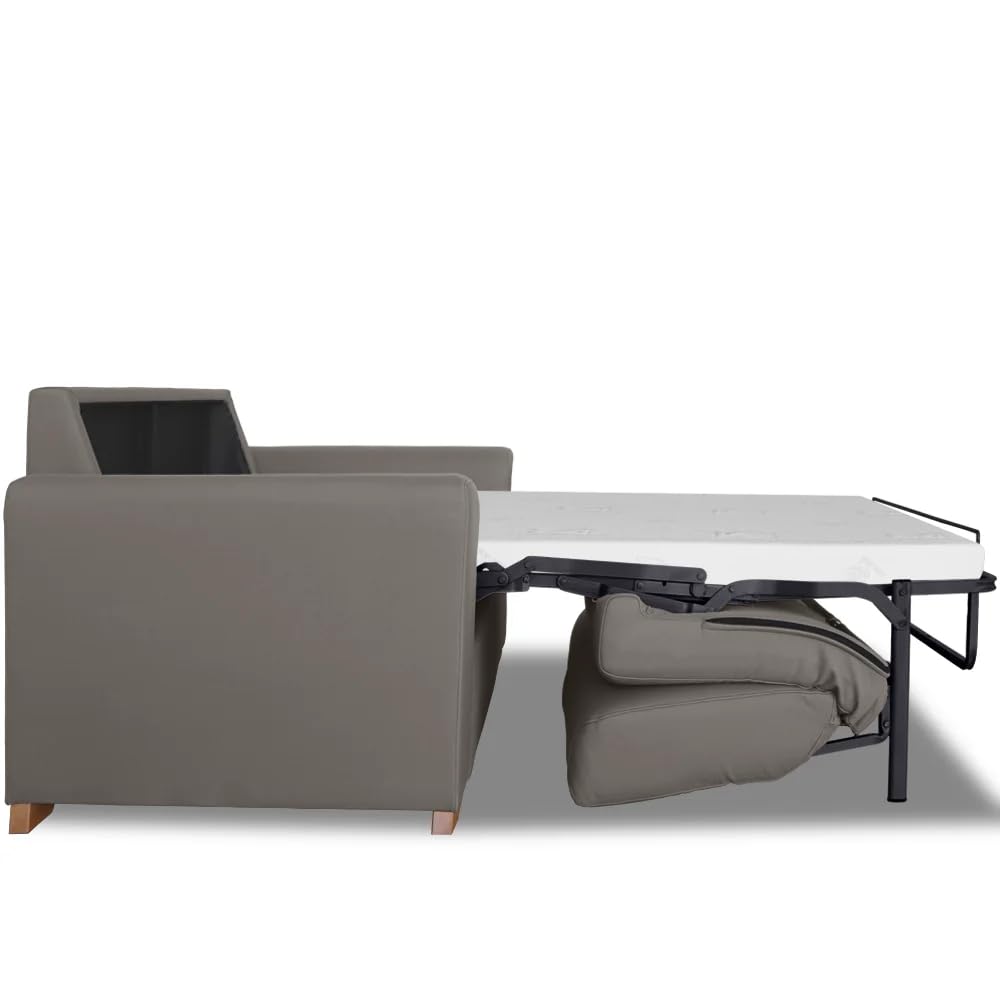 Ventadecolchones - Sofá Cama Italiano 3 Plazas con Subida Y Montaje (207x103x100cm) Berlín en Tela Mozart Antimanchas Gris Topo con Patas de Madera