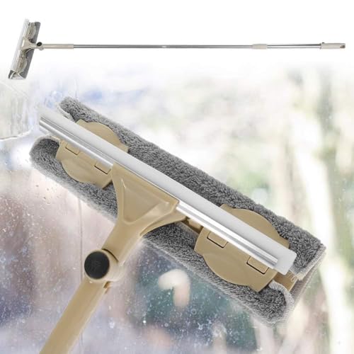 Image of Double Sided Window Cleaner, Window Cleaning Squeegee Long Rod Rotate Window Cleaner Wiper Squeegee Cleaning Brush Cleaning Tool