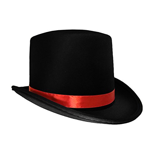 Costumes Top Hats Brisbane - Black Top Hat with Red Band Caroler Snowman Ringmaster Mad Hatter Baron