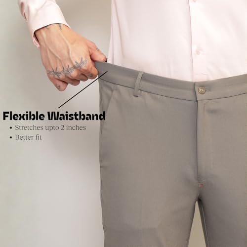 Image of SUBTRACT Men 4 Way Stretch Wrinkle Free Slim Fit Formal Trouser in with 2 Inch Flexible Waistband | Men's Trousers for Office Or Party