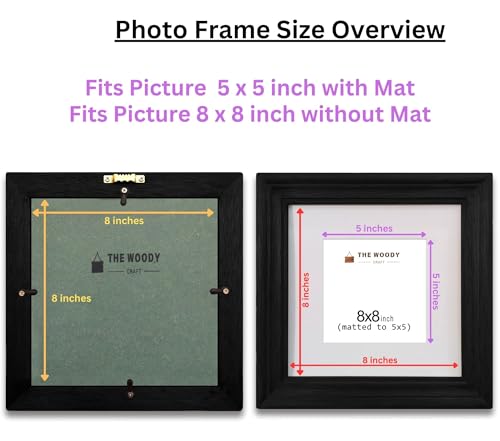 Image of 5 x 5 inch Wooden Photo Frame with Mat, Black Photo Frame 5 x 5 inch with Mat or 8 x 8 inch without Mat for Wall Decoration, Best Wooden Photo Frame for Posters and Photos