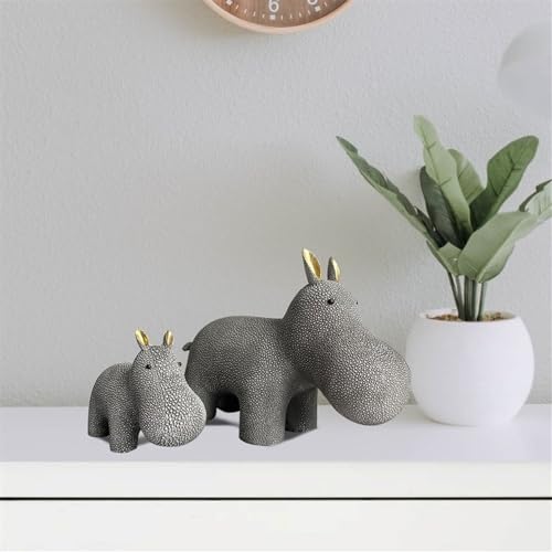 Statues décoratives Hippopotame Père et Fils en résine dorée - 3