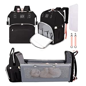 EC Carry Diaper Bag Backpack with Changing Station, Portable Baby Bag with Bassinet Bed, Waterproof, Multi-function…
