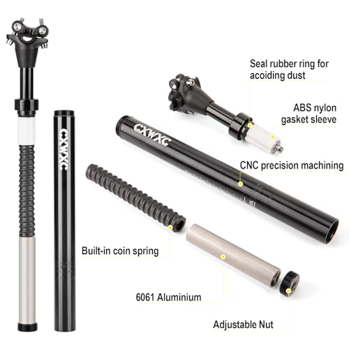CXWXC Suspension Seatpost 27.2 30.9 31.6mm x 400mm - Shock Absorber Bicycle Seat Post - Adjustable Coil Spring Comfort for Touring & Bikepacking (30.9mm)
