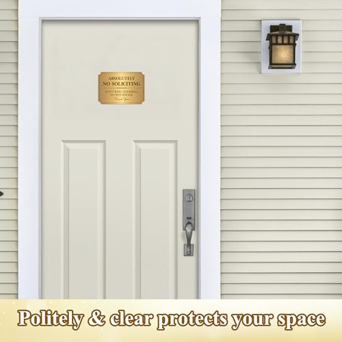 Image of No Soliciting Sign for Front Door,Self-Adhesive Elegant Brushed Gold Do Not Knock or Ring Doorbell No Soliciting Sticker for Home, No Solicitors Sign for Doorbell, House Door, Office 5.9 inchx 3.9 inch