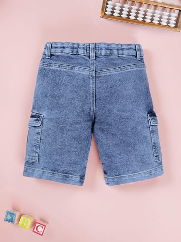 Image of KiddoPanti Boys Knee Length Cargo Denim Shorts with Flap Pockets & Button Closure Casual Wear