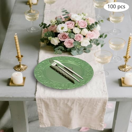 100 platos cargadores verdes de plástico redondos de 13 pulg. miniatura 7