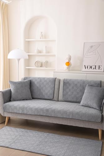 Image of HOMETHREADS Innovative Premium Velvet Sofa Cover Mat with PVC Backing for Non-Slip Comfort (C Grey, 1Pc Backrest | 70x70cm)