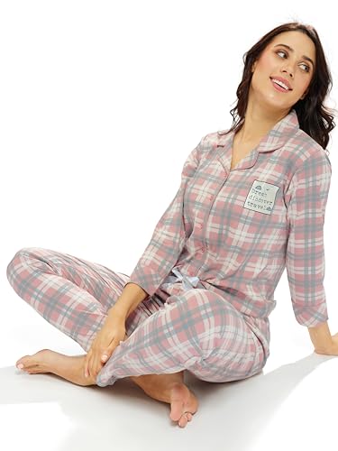 Image of LOTIK Women's Cotton Chax Print Front Open Night Suit Set