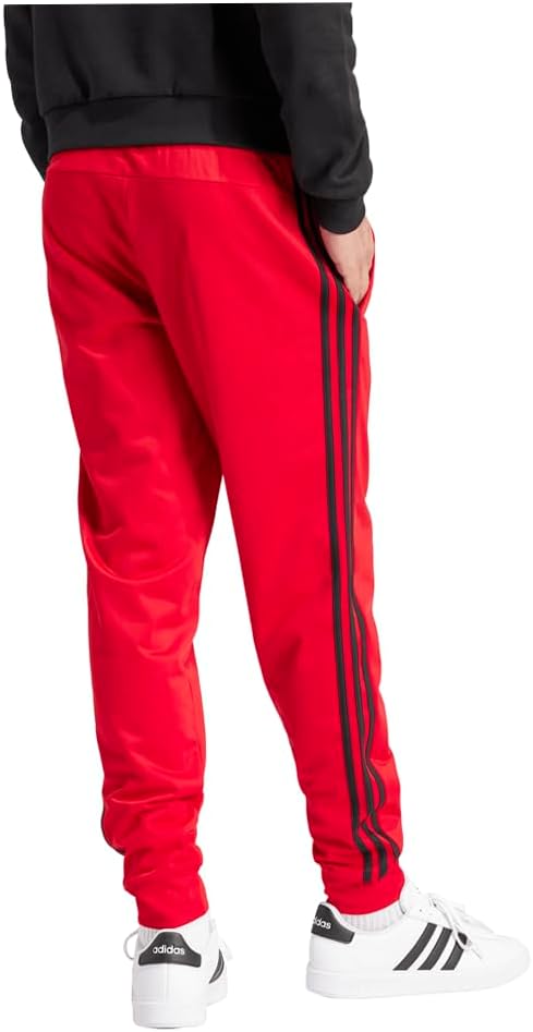 adidas Mens Essentials Warm-Up Tapered 3-Stripes Pants Casual - Red - Size L - Image 3