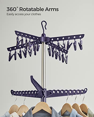 Songmics 2-Tier Clothes Drying Rack, 72-Inch Folding Laundry Drying Rack With 3 Rotatable Arms For Hangers, 24 Clips, Stainless Steel, For 27 Pieces Of Clothes, Blue And Silver Ullr512Q01 #TOP7