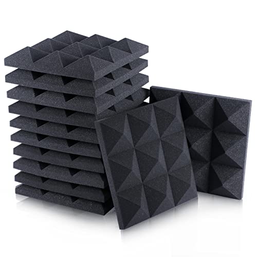 JUOIFIP Lot de 12 panneaux acoustiques pyramidaux en mousse de haute qualité pour studio, karaoké, bureau, podcast, 30,5 x 30,5 x 5,1 cm Cover