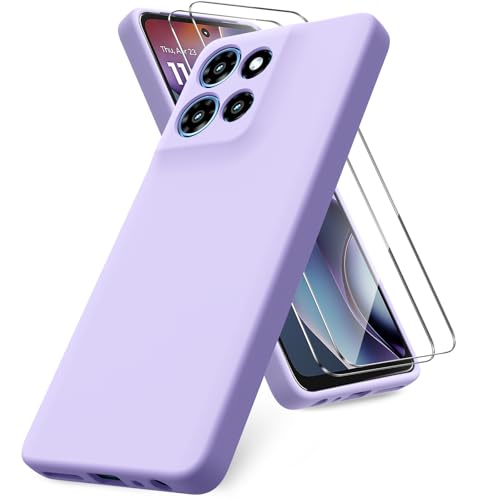 Vansdon for Motorola Moto G 2025 Case, 2 Pack Tempered Glass Screen Protectors, Soft TPU Liquid Silicone Shockproof Gel Case-Light Lilac