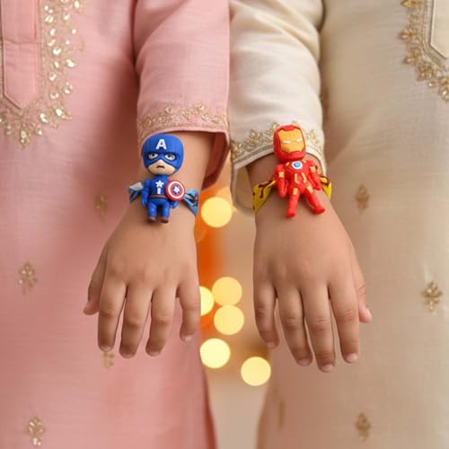 Image of ascension Pack of 2 Kids Cartoon Rakhis for Bhaiya Raksha Bandhan Kids Rakhi Set Rakhis Rakhi with You are My Hero Fridge Magnet & Roli Tilak