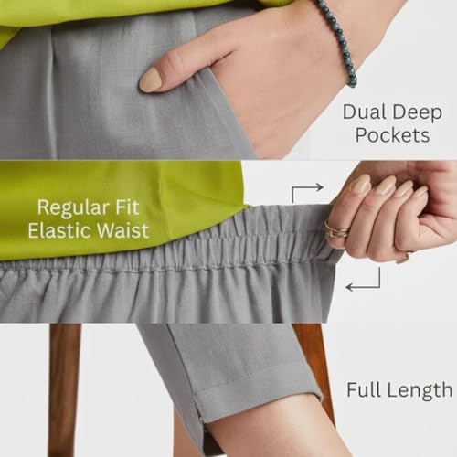 Image of DIGITAL SHOPEE Women Regular Fit Elastic Waist Full Length Cotton Formal Trouser for Casual Wear, Office Wear