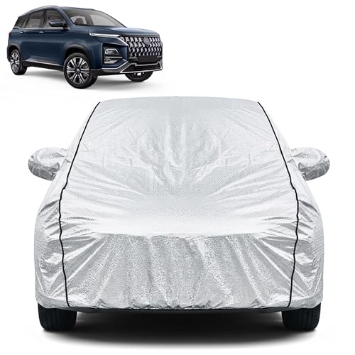 Image of Waterproof Car Cover for MG Hector Plus | Dustproof, UV Resistant & Scratch Protection | Soft Cotton Lining | Triple Stitched | Mirror Pockets & Elastic Fit | Silver