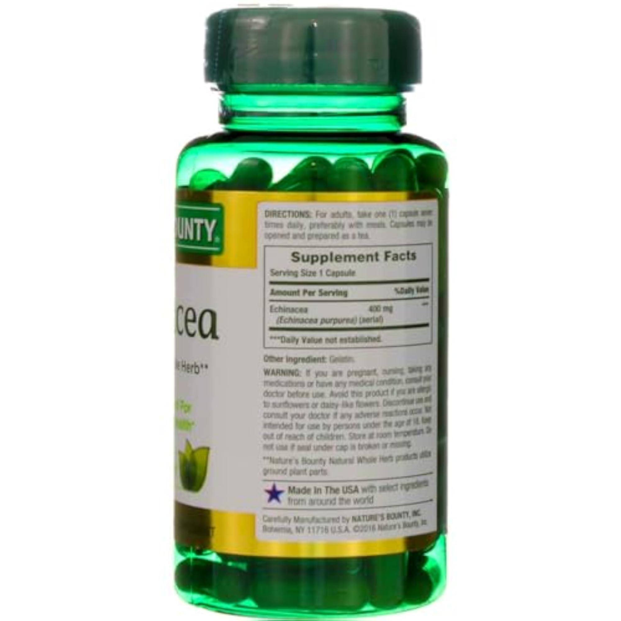 Nature's Bounty Natural Whole Herb Echinacea 400mg, 100 Capsules (Pack of 2)