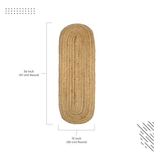 Image of Encasa XO Dining Table Runner | Handmade Woven Natural Jute Runner | Size 30x91 cm | Jute Natural Bleach Color | Heat Resistant Rustic Home Decor for Coffee, Teapoy Cover & Center Table