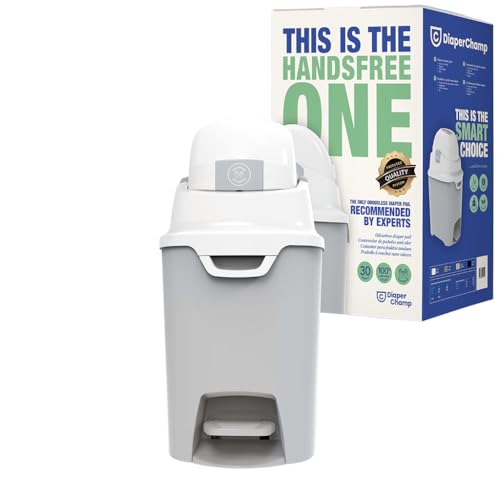 DIAPER CHAMP ONE Standard Handsfree mit Pedal - Windeleimer - geruchsdicht - berührungslose Bedienung - OHNE Nachfüllkassetten - für normale Müllbeutel - für ca. 30 Windeln - silber, weiß