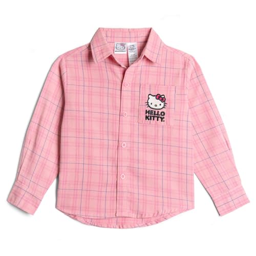 Hello Kitty Girls Button Down Dress Shirt Toddler to Big Kid Sizes (2T - 14-16)