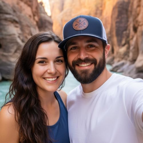 Image of LINDO Trucker Hat [ GO Outdoors Design ] for Men and Women: Mid Profile Cap with Breathable Mesh Back and Adjustable Snap
