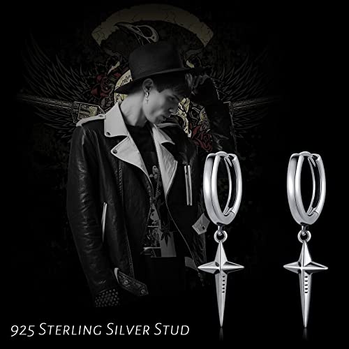 Pelovny Sterling Silver Spike Cross Hoop Earrings Oxidation Hypoallergenic Cross Charm Dangle Earrings For Women Men #TOP5